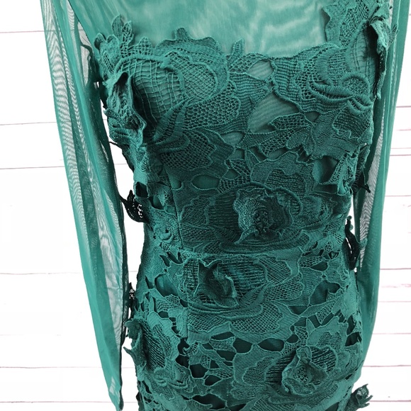 👻 Green lace sheer bodycon dress - Picture 4 of 7